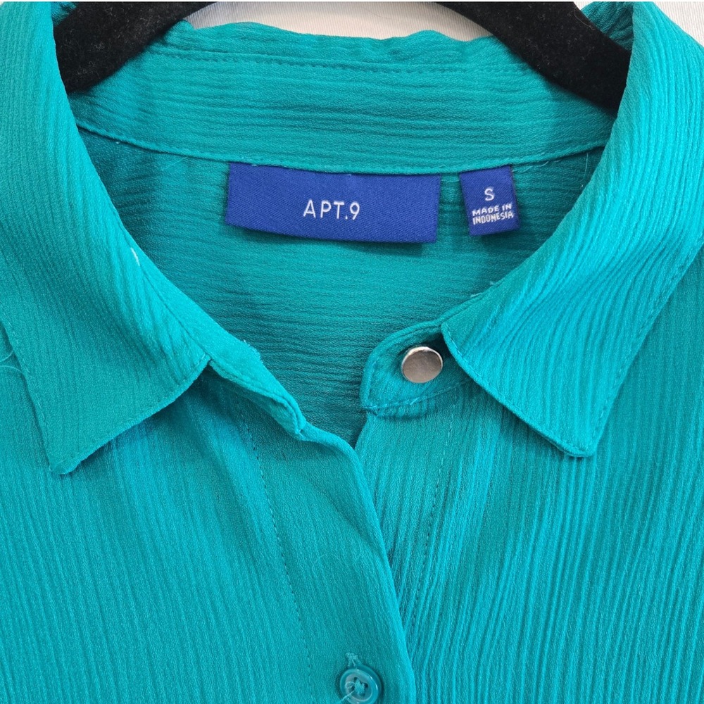 Y2K APT.‎ 9 Womens Size S Button Down Long Tab Sleeves Jade Green Utility Shirt - Picture 2 of 8